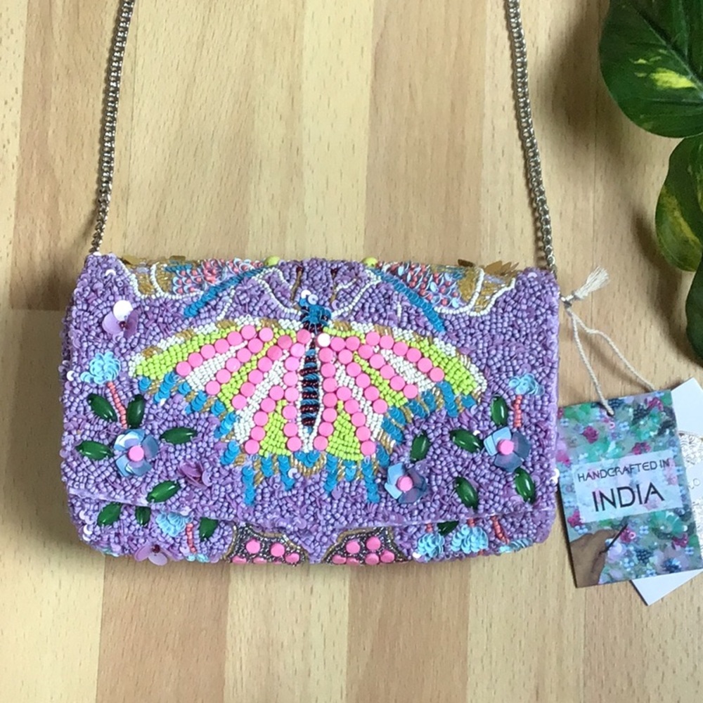 Anthro RARE Beaded Butterfly Crossbody Bag / Evening Clutch - Picture 2 of 14